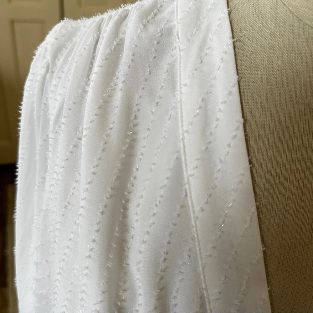 Michael Kors Button Front Swiss Dot Dress in White with Tie at Waist - 1X - New - Picture 6 of 12